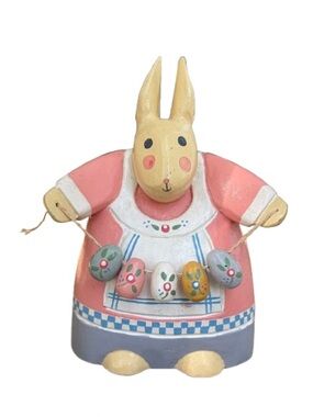 Vintage Midwest Importers Wooden Rabbit w/ Egg Garland Folk Art Country Cottage
